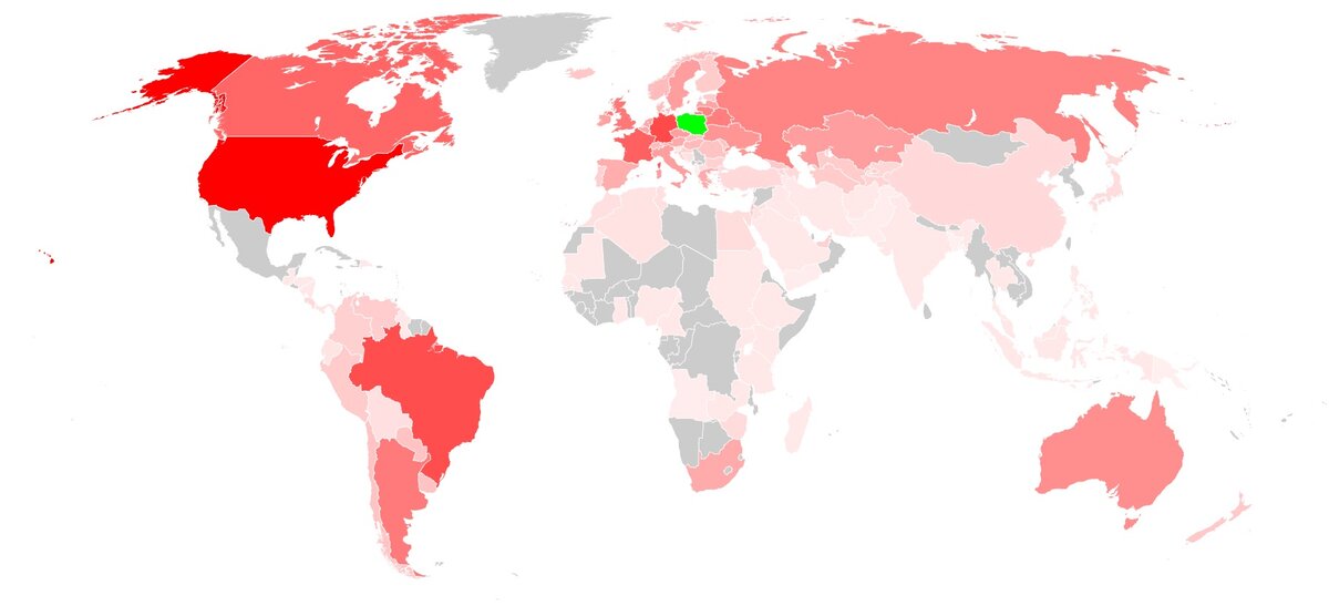Карта расселения поляков по миру 