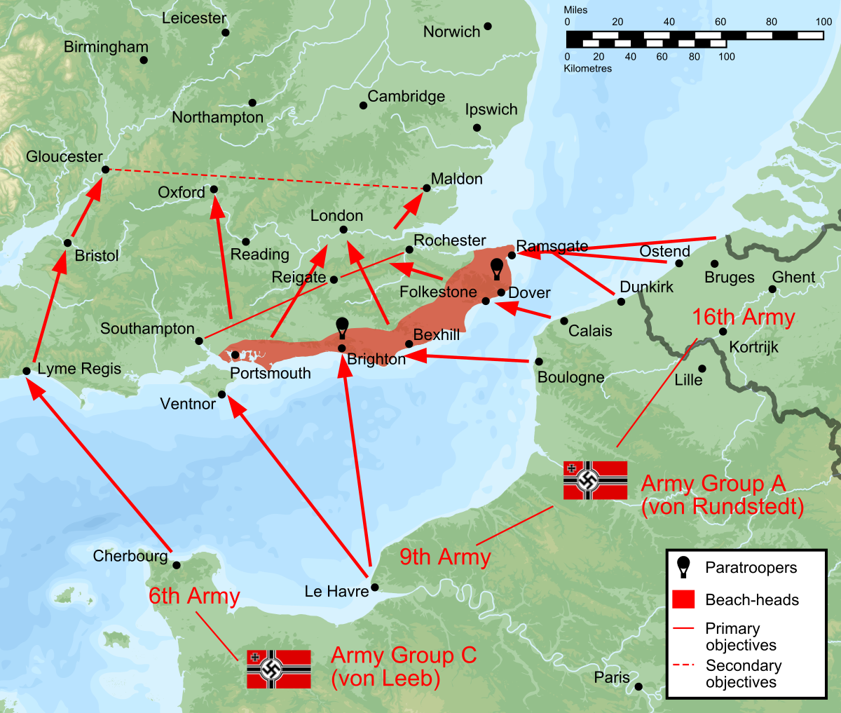 План операции "Морской лев", которую Гитлер задумал еще летом 1940-го